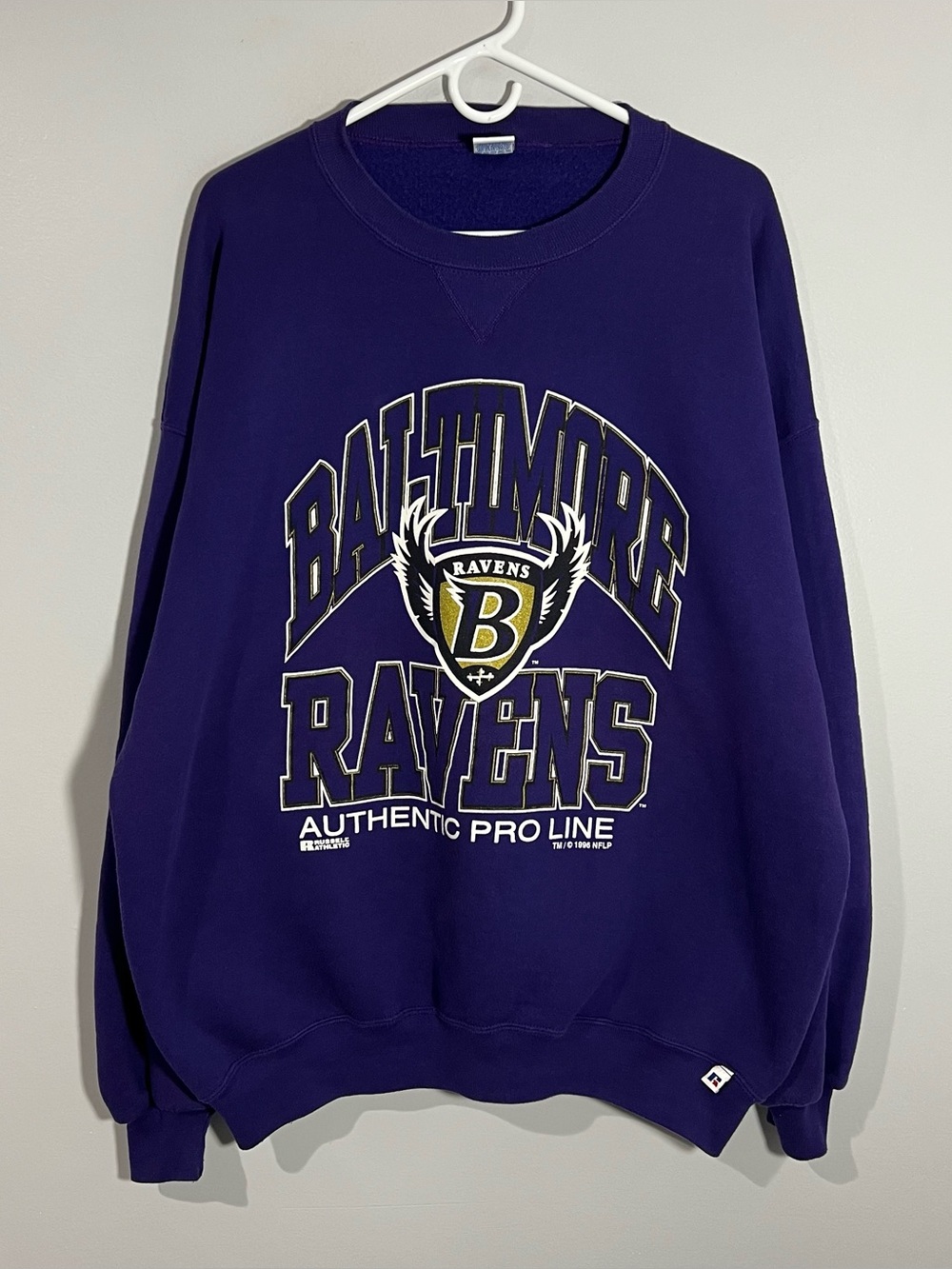 Vintage 90s Russell Athletic Baltimore Ravens Purple Sweatshirt Mens Size XXL